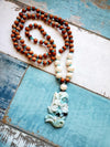 Carved Amazonite Boho Necklace, Long Bohemian Necklace for Her, Boho Sparkle