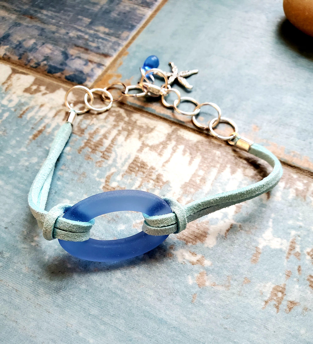 Frosted Blue Sea Glass Bracelet