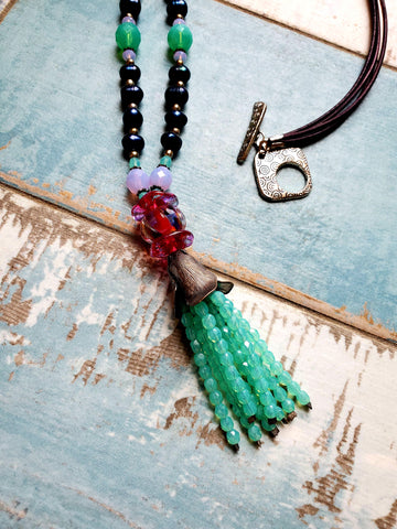 Bone and Abalone Feather Necklace