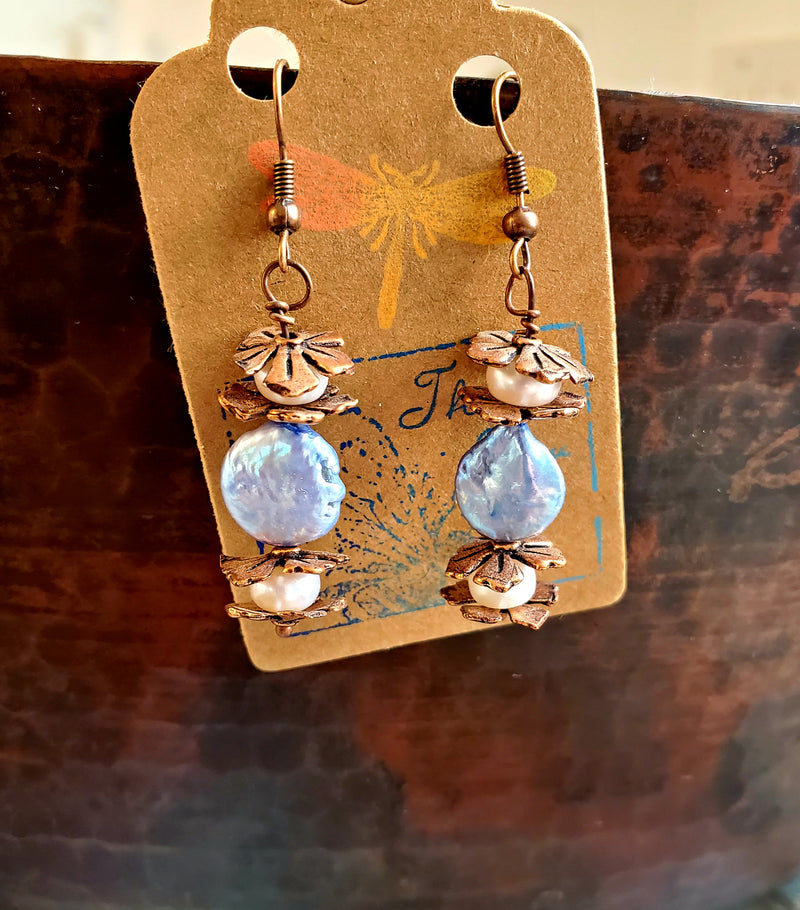 Bohemian Gypsy Copper Pearl Earrings