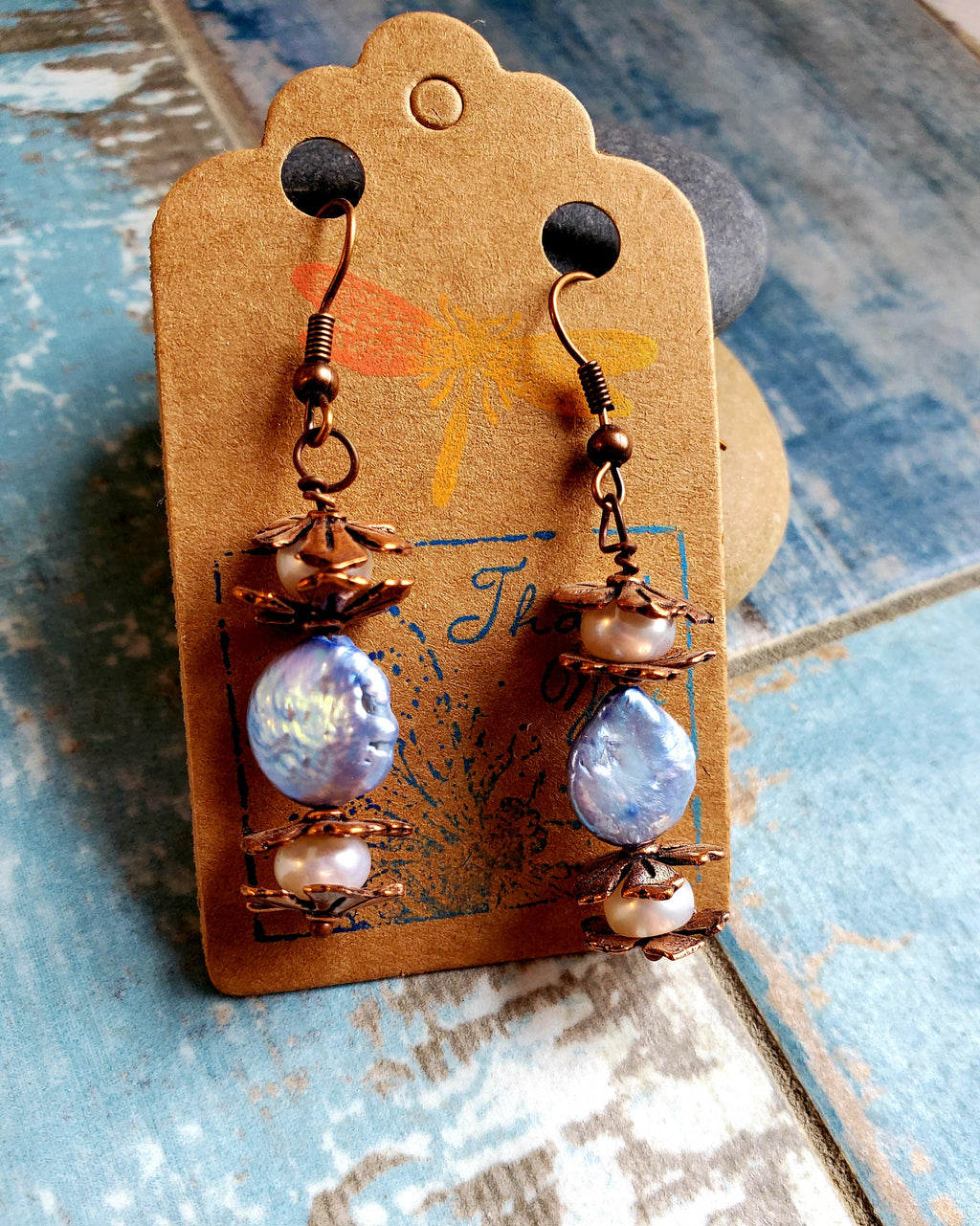 Bohemian Gypsy Copper Pearl Earrings