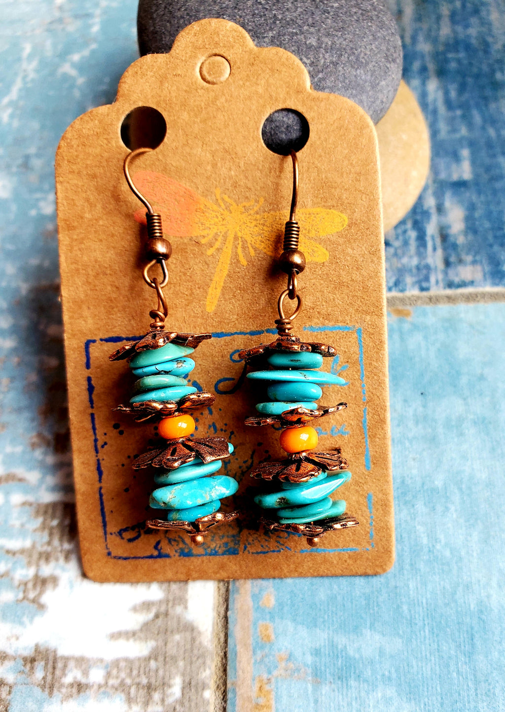 Boho Turquoise and Copper Earrings