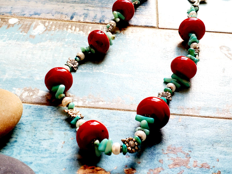 Red and Blue Coral Necklace