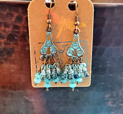 Carved Amazonite Boho Necklace, Long Bohemian Necklace for Her, Boho Sparkle