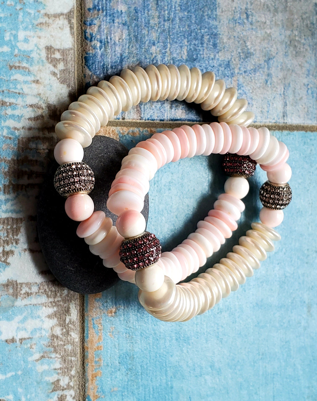 Conch and Pearl Stretch Bracelets