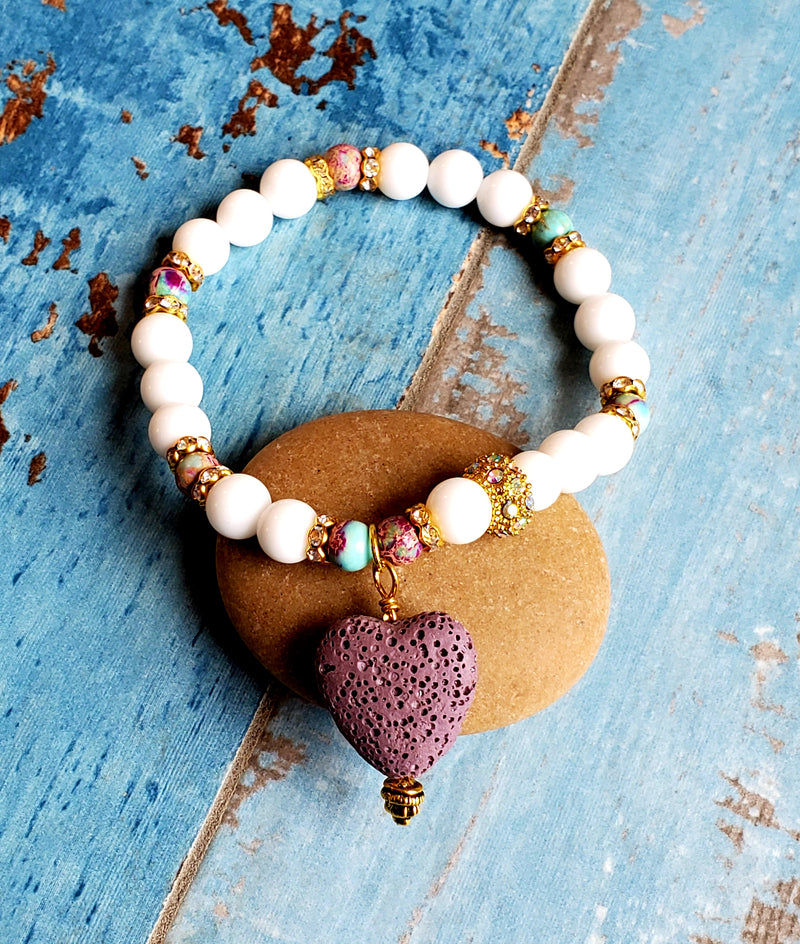 Lavender Lava Rock Heart Bracelet