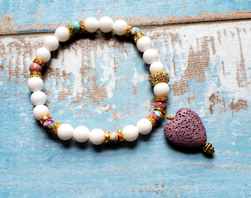 Lavender Lava Rock Heart Bracelet