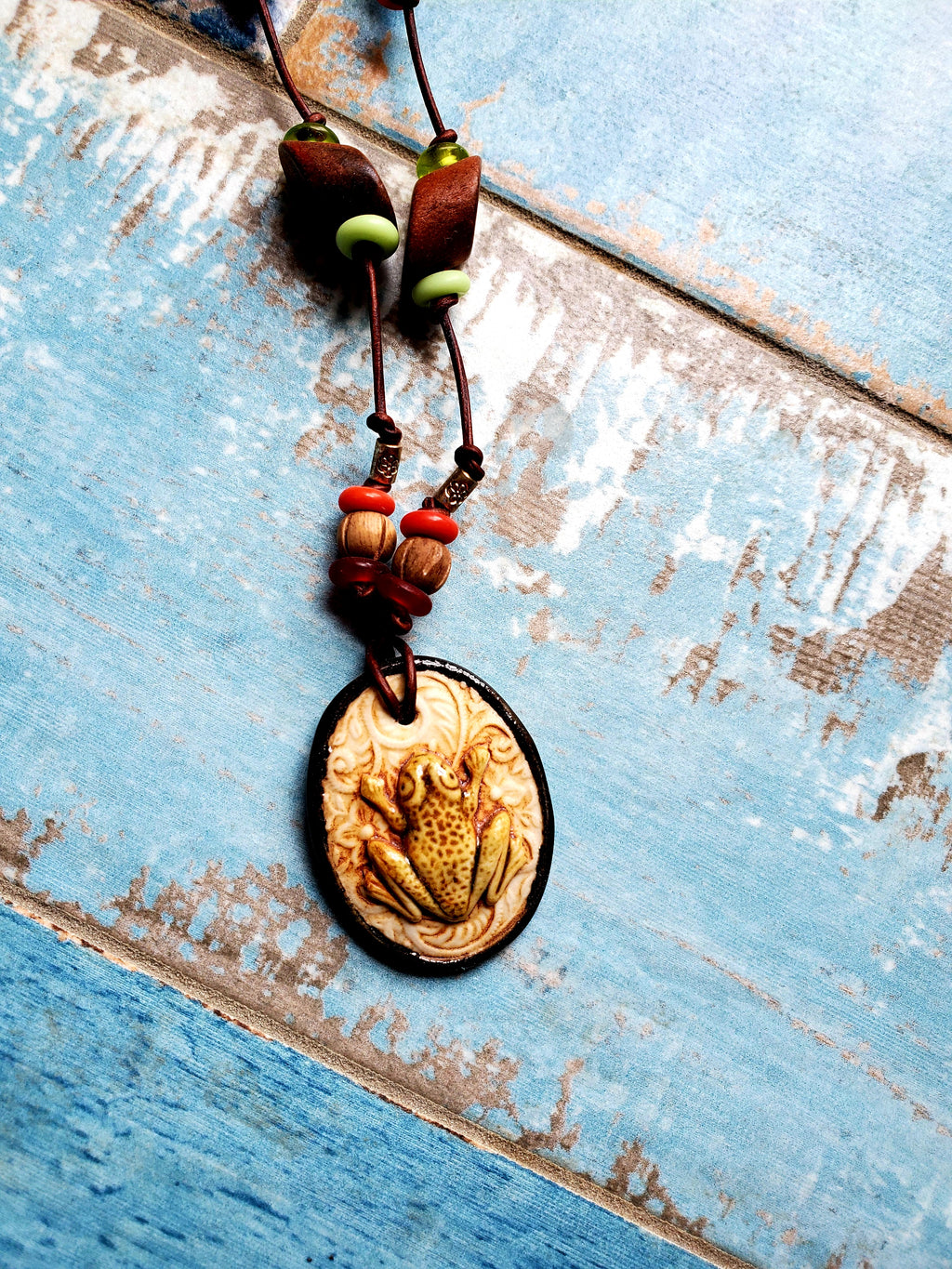 Boho Ceramic Frog Necklace