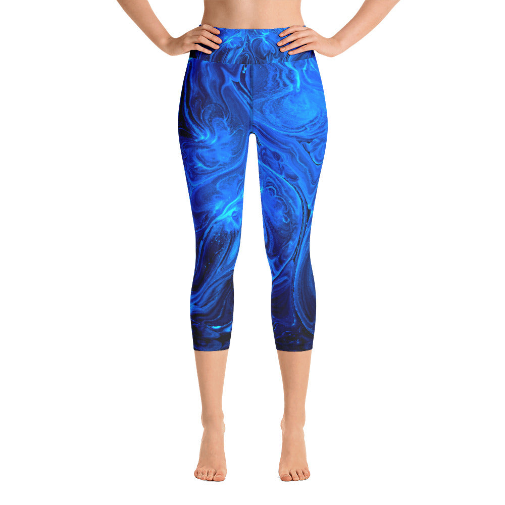 Namaste Yoga, Blue Yoga Pants, Blue Leggings, Abstract Yoga, Yoga Capri Leggings