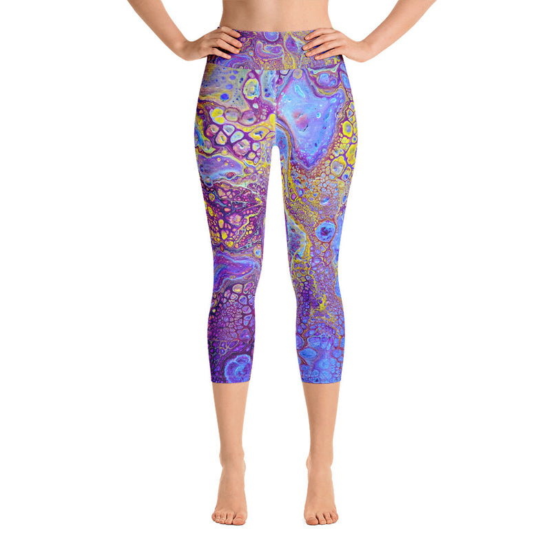 Ahimsa Yoga, Feel Good Yoga, Peace Yoga, Purple Yoga Pants, Designer Yoga, Yoga Capri Leggings