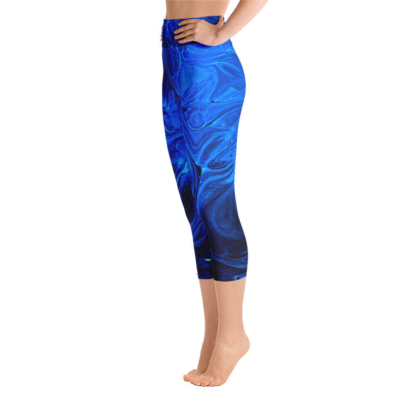 Namaste Yoga, Blue Yoga Pants, Blue Leggings, Abstract Yoga, Yoga Capri Leggings